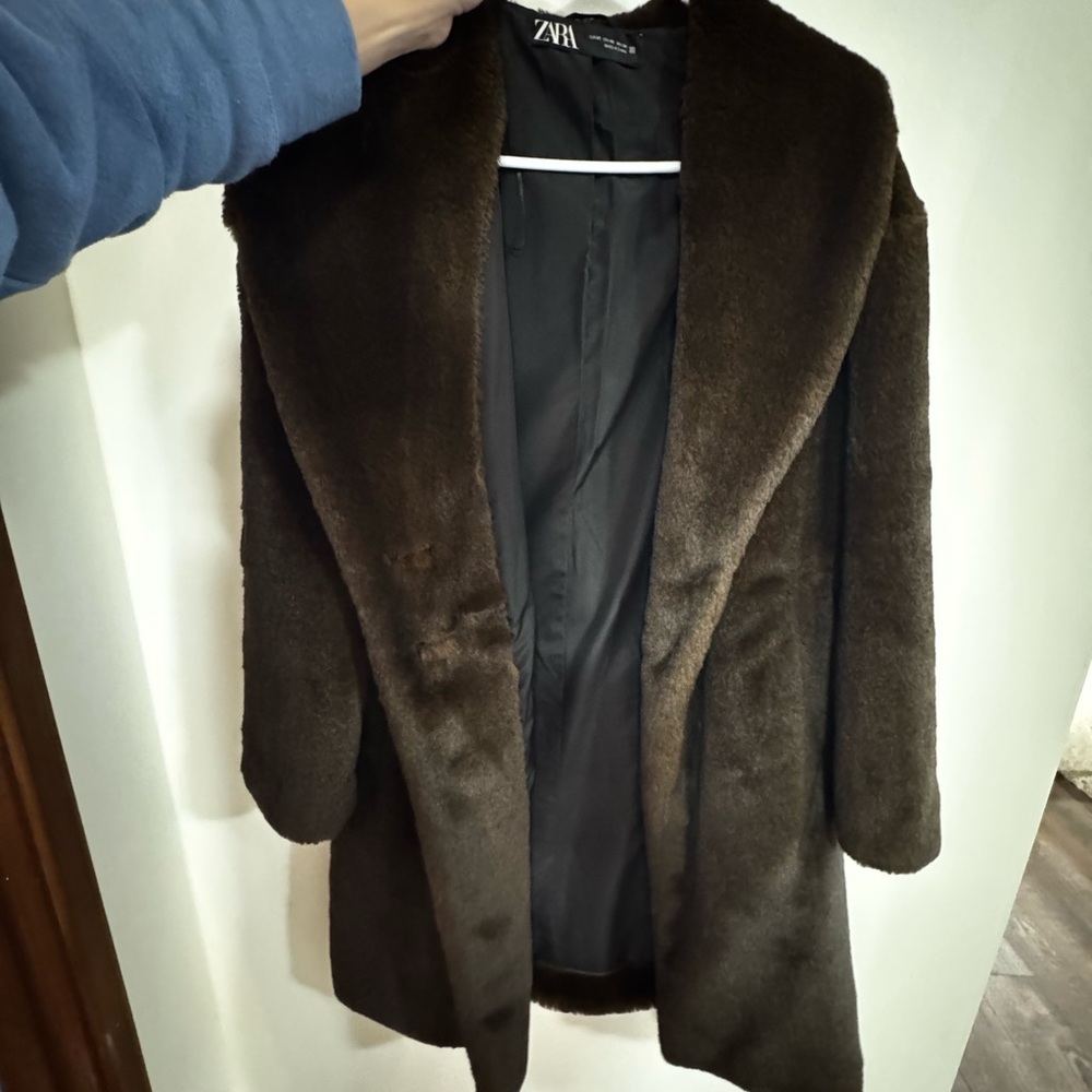 Zara Women's Dark Brown Faux Fur Coat